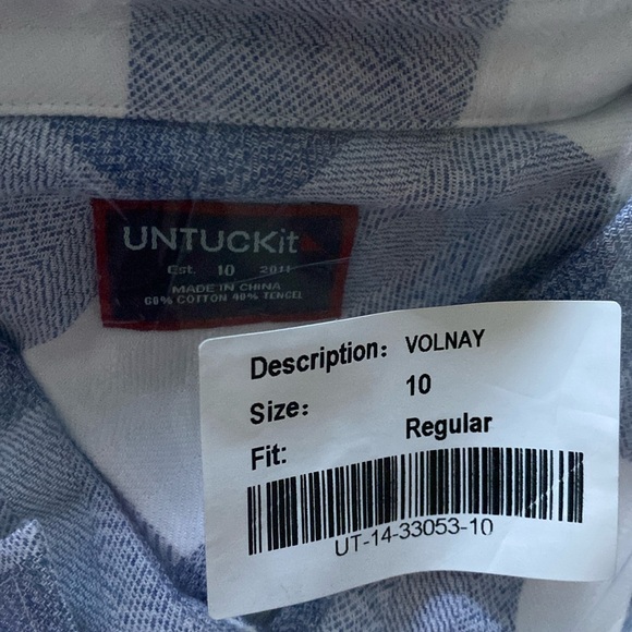 NWT Untuckit Volnay Light Flannel Blue Plaid Regular Fit Shirt Multiple Sizes - Picture 3 of 10